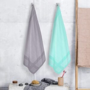 100% Pure Bamboo Bath Towel Pack of 2 – Pin Stripe, Soft & Eco-Friendly - Opal Green and Grey
