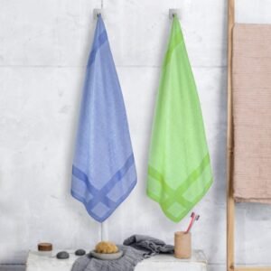 100% Pure Bamboo Bath Towel Pack of 2 – Pin Stripe, Soft & Eco-Friendly - Olivine and Denim Blue