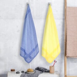 100% Pure Bamboo Bath Towel Pack of 2 – Pin Stripe, Soft & Eco-Friendly - Yellow and Denim Blue