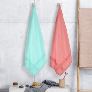 100% Pure Bamboo Bath Towel Pack of 2 – Pin Stripe, Soft & Eco-Friendly - Red and Opal Green