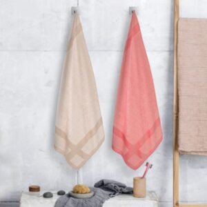 100% Pure Bamboo Bath Towel Pack of 2 – Pin Stripe, Soft & Eco-Friendly - Red and Bamboo Straw