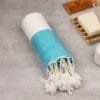 Zahya Bamboo Bath Towel - Turkish Style - Aqua Green Zahya 100% pure bamboo Turkish towel in teal color, rolled with fringe, lightweight and quick-dry, large size