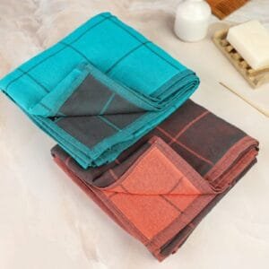 Zero Twist Cotton Bath Towel – Twin Layer, Ultra Soft - Turquoise And Red