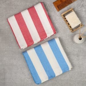 100% Pure Bamboo Bath Towels, Cabana Stripe – Pack of 2 - Red & Blue