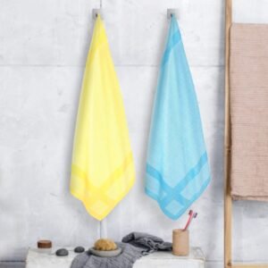 100% Pure Bamboo Bath Towel Pack of 2 – Pin Stripe, Soft & Eco-Friendly - Yellow and Pure Sky
