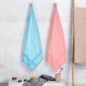 100% Pure Bamboo Bath Towel Pack of 2 – Pin Stripe, Soft & Eco-Friendly - Pure Sky and Coral