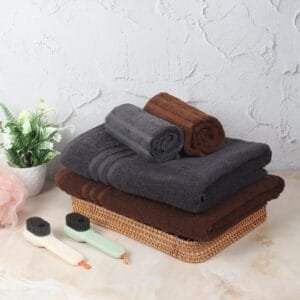 ZAHYA Pure Cotton 600 GSM Bath & Hand Towel Combo - Grey & Brown
