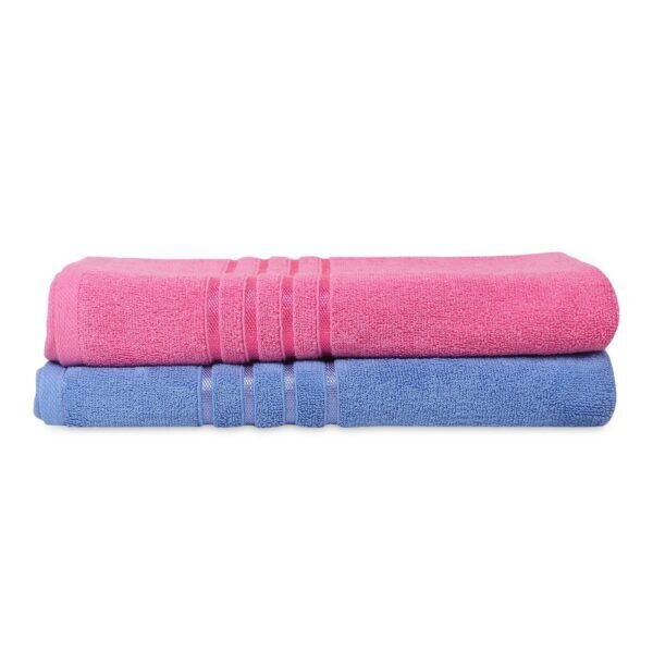 ZAHYA Pure Cotton 500 GSM Bath Combo - Blue & Pink