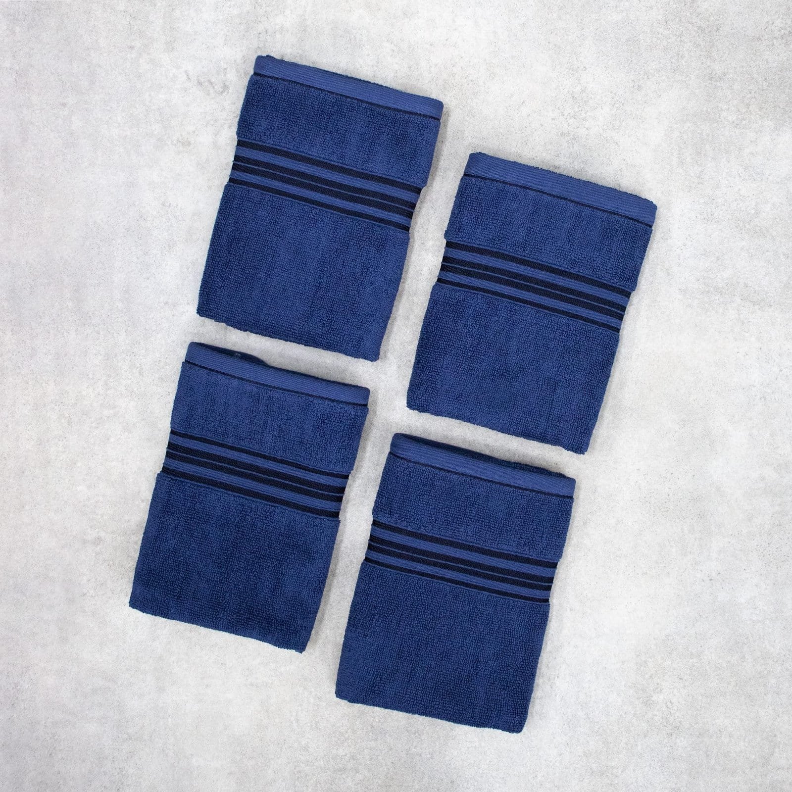 Zahya Terry Hand Towel - Indigo Blue - Pack of 4 Zahya 100% pure cotton terry hand towels in brown color, pack of 4, folded, soft and highly absorbent, 500 GSM
