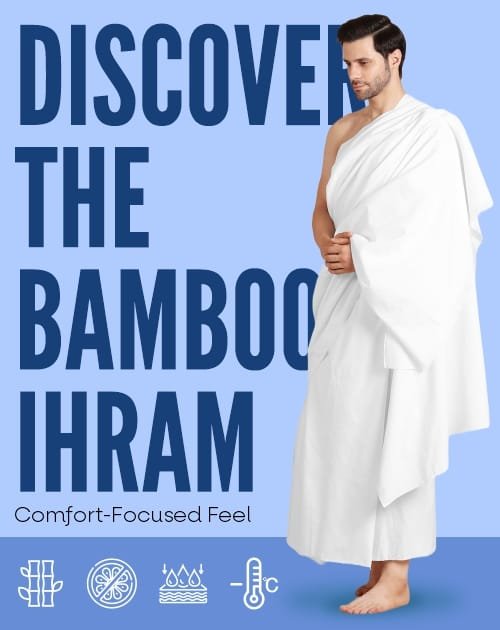 Man wearing premium Bamboo Ihram designed for comfort during Hajj and Umrah