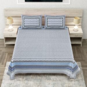 Pure Cotton King Size Bedsheet with Pillow Covers - Aegean Cream