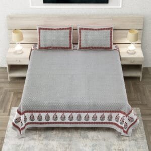 Pure Cotton King Size Bedsheet with Pillow Covers - Fossil Grey
