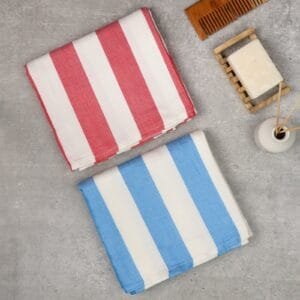 100% Pure Bamboo Bath Towels, Cabana Stripe – Pack of 2 - Red & Blue