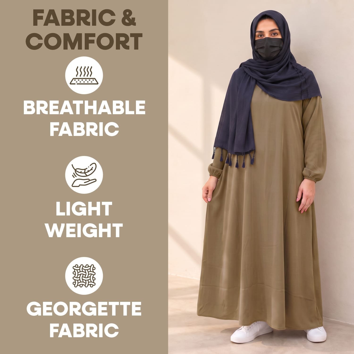Abaya - Womens Ihram Dress for Hajj & Umrah - XXL - Beige - Image 3