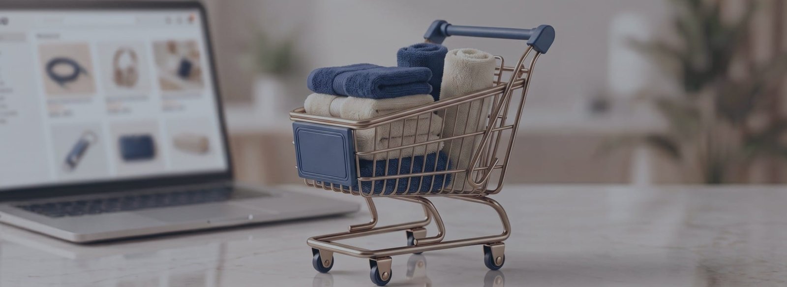 Shop Zahya – Ihram & Premium Towels Online Zahya Ihram and towel shopping cart with online store on laptop screen